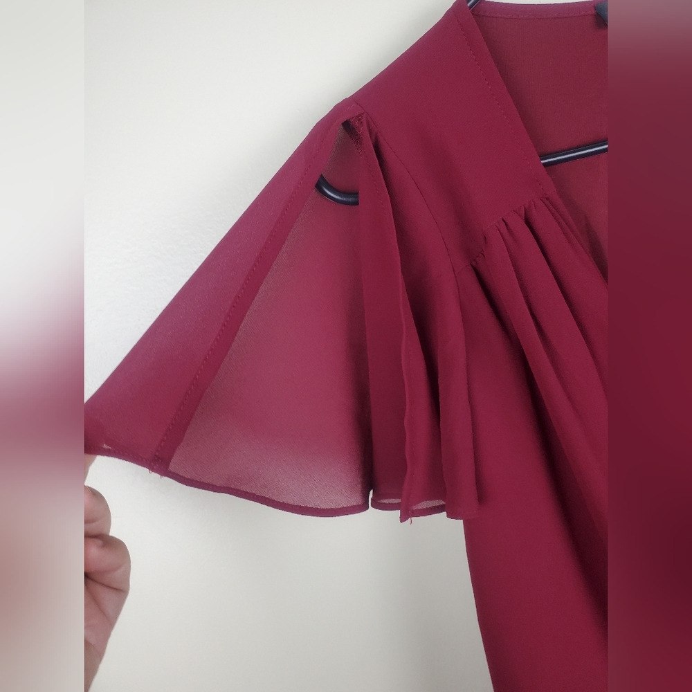 Oten Burgundy Wrap Midi Dress Size L - Picture 5 of 7